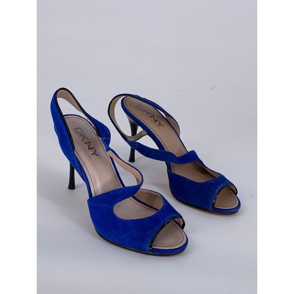 DKNY Women's Cobalt Blue Suede Leather Open-Toe Ankle Strap Stiletto Heels SZ 7 - Picture 3 of 10